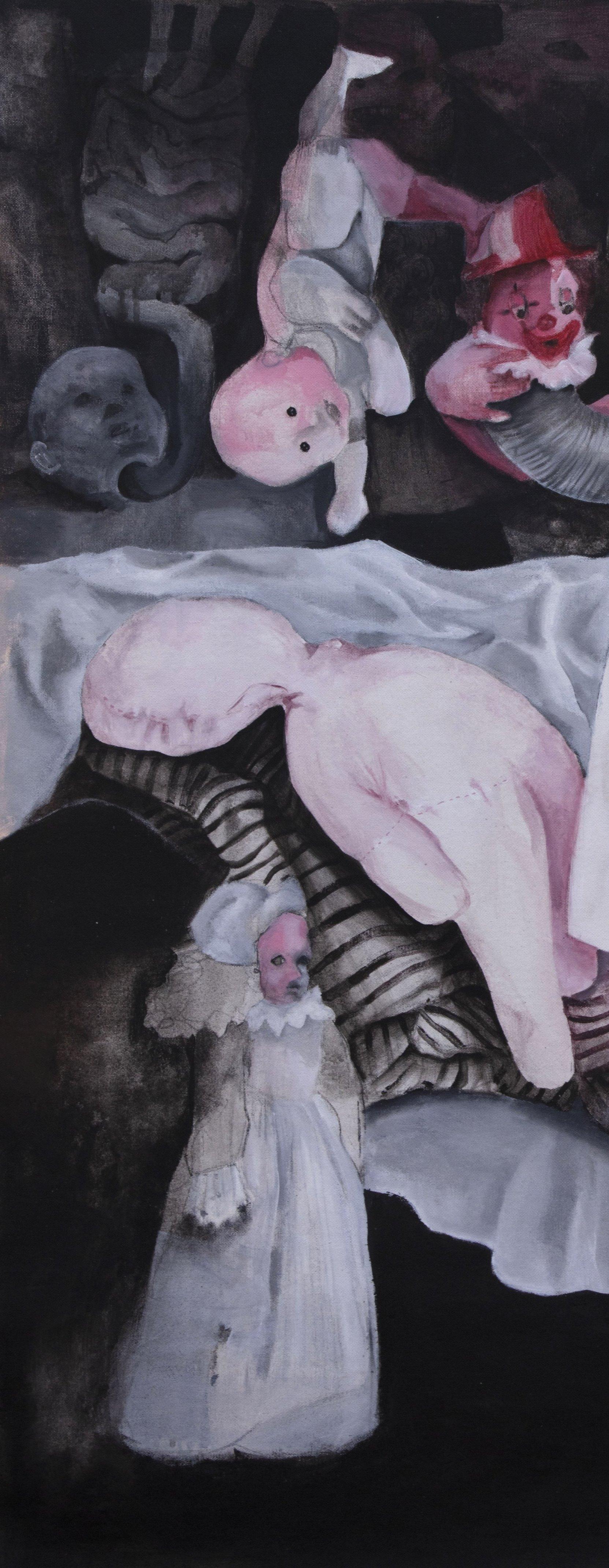 REM #6 Zahra Zeinali Siglo XXI Pintura iraní mundo infantil muñeca rosa en venta 2