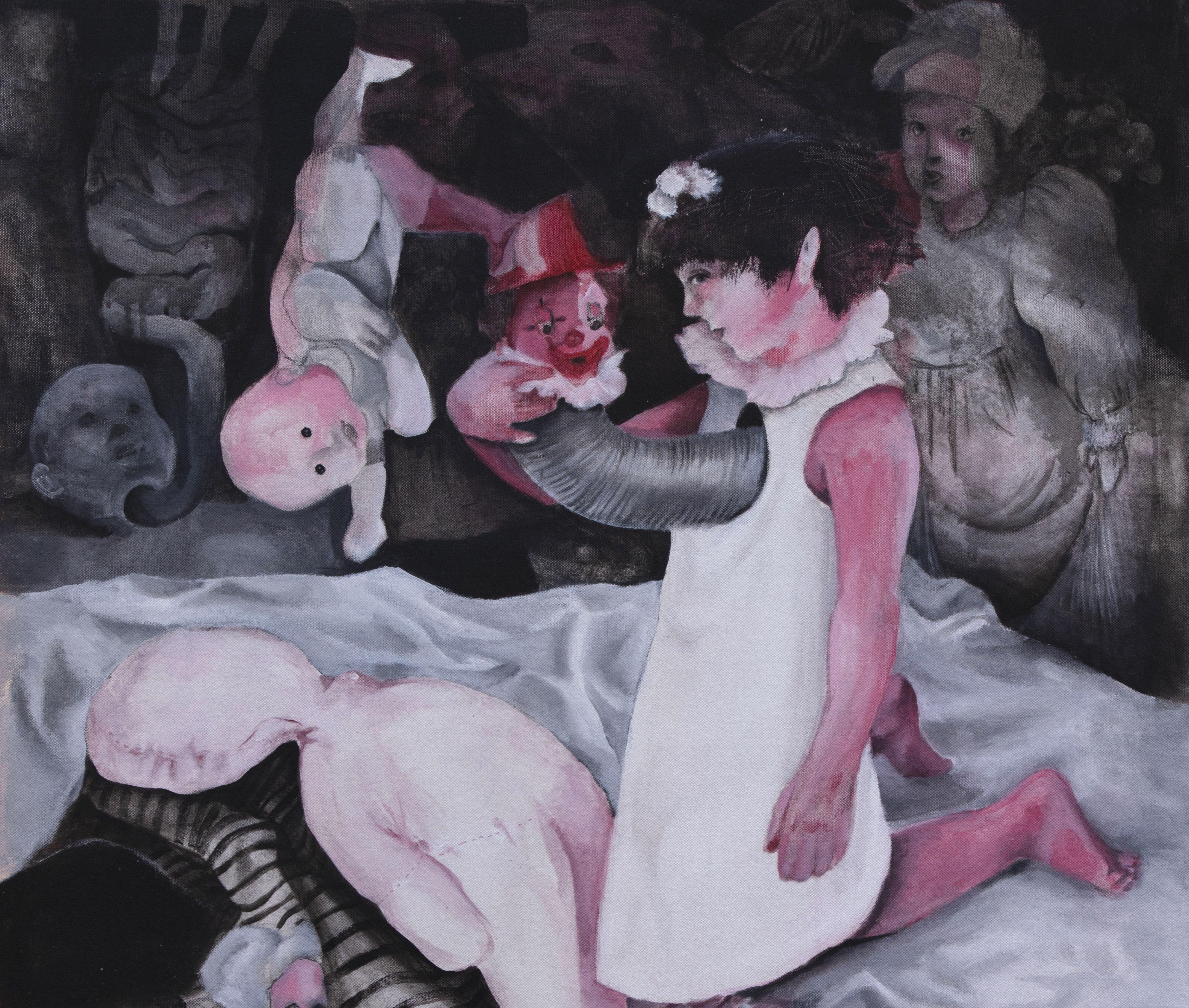 REM #6 Zahra Zeinali 21st Century Iranian painting child world doll pink For Sale 4