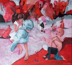 Sans titre Zahra Zeinali Peinture contemporaine Art iranien femme poupée rouge rose