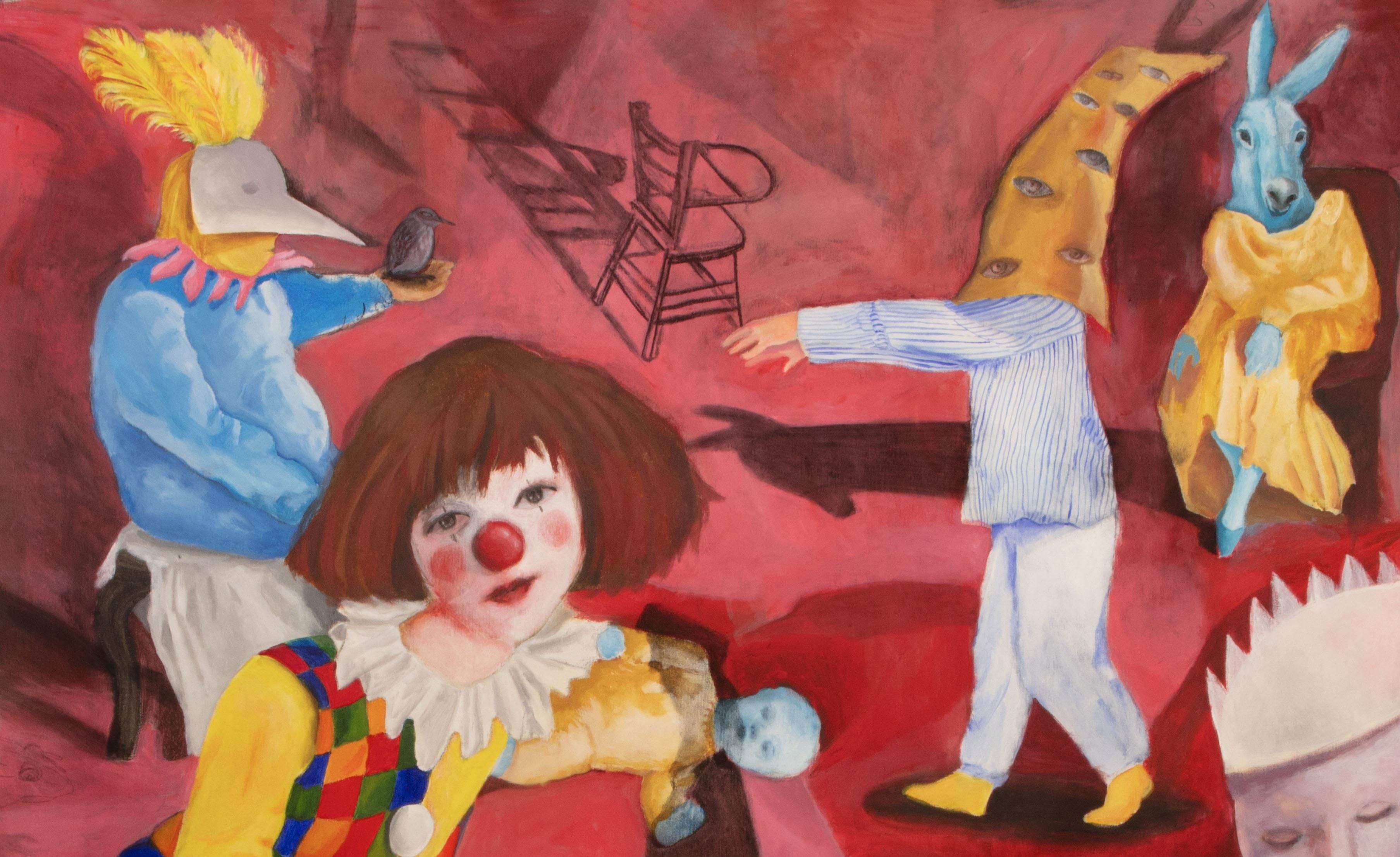 Interpretamos papeles Zahra Zeinali Pintura contemporánea Artista iraní Payaso de circo en venta 2