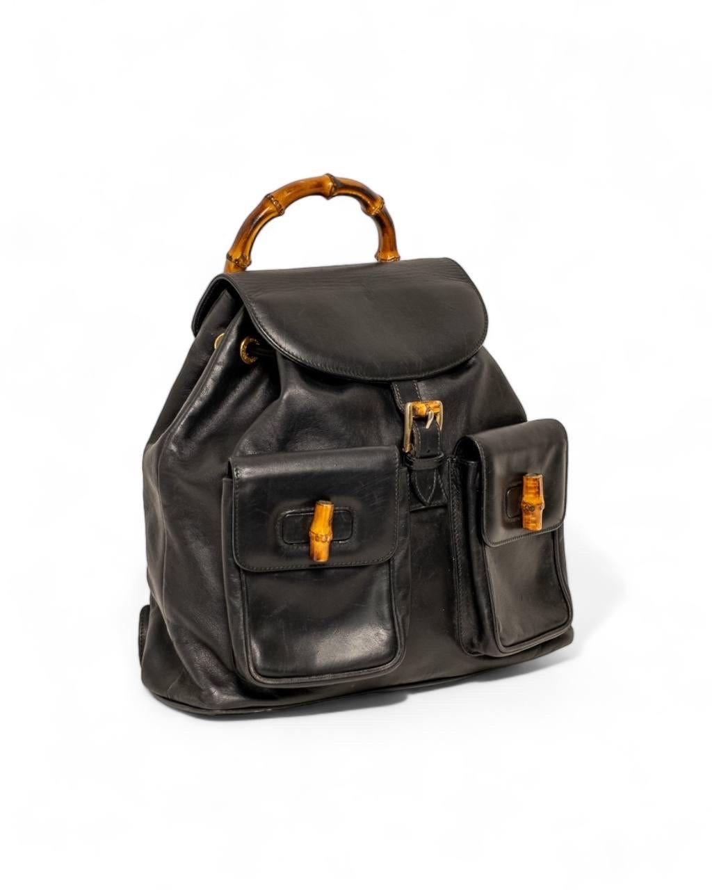 Zaino Gucci MM Bamboo Mini Pelle Nera In Good Condition In Torre Del Greco, IT