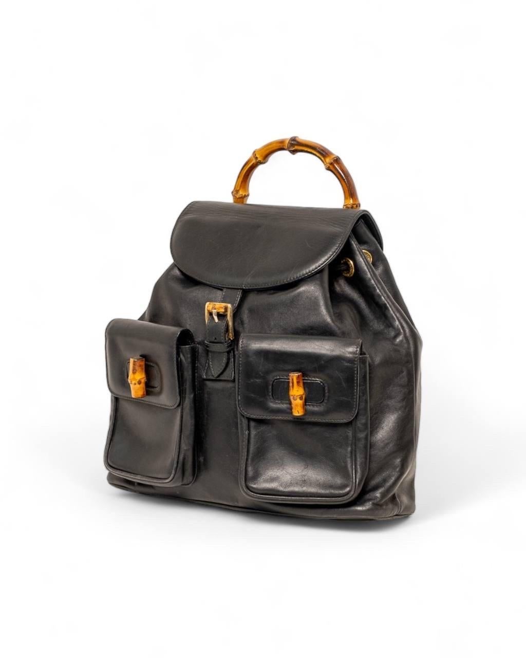 Women's Zaino Gucci MM Bamboo Mini Pelle Nera