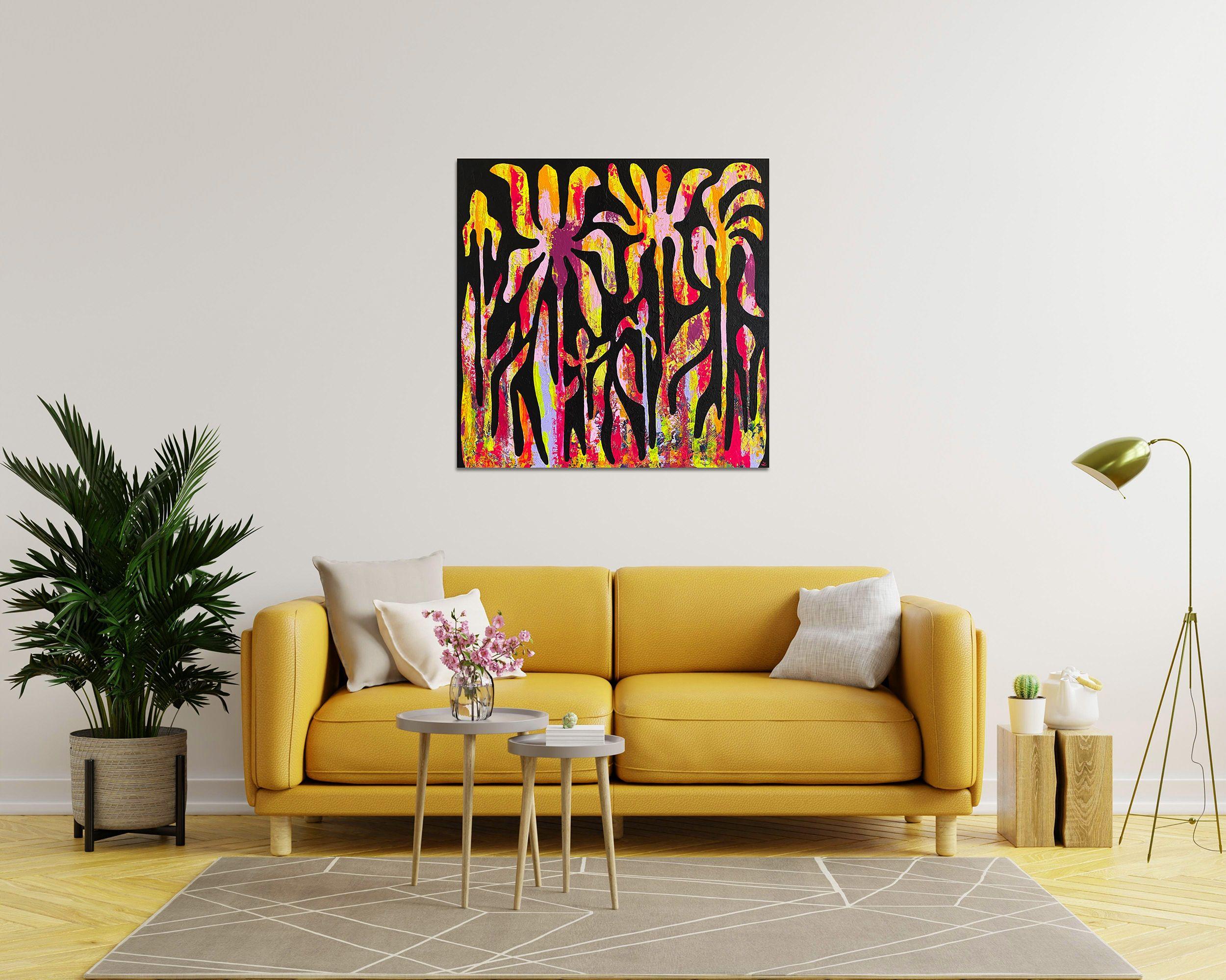 Flaming Tropical Flowers, Painting, Acrylic on Canvas For Sale 1