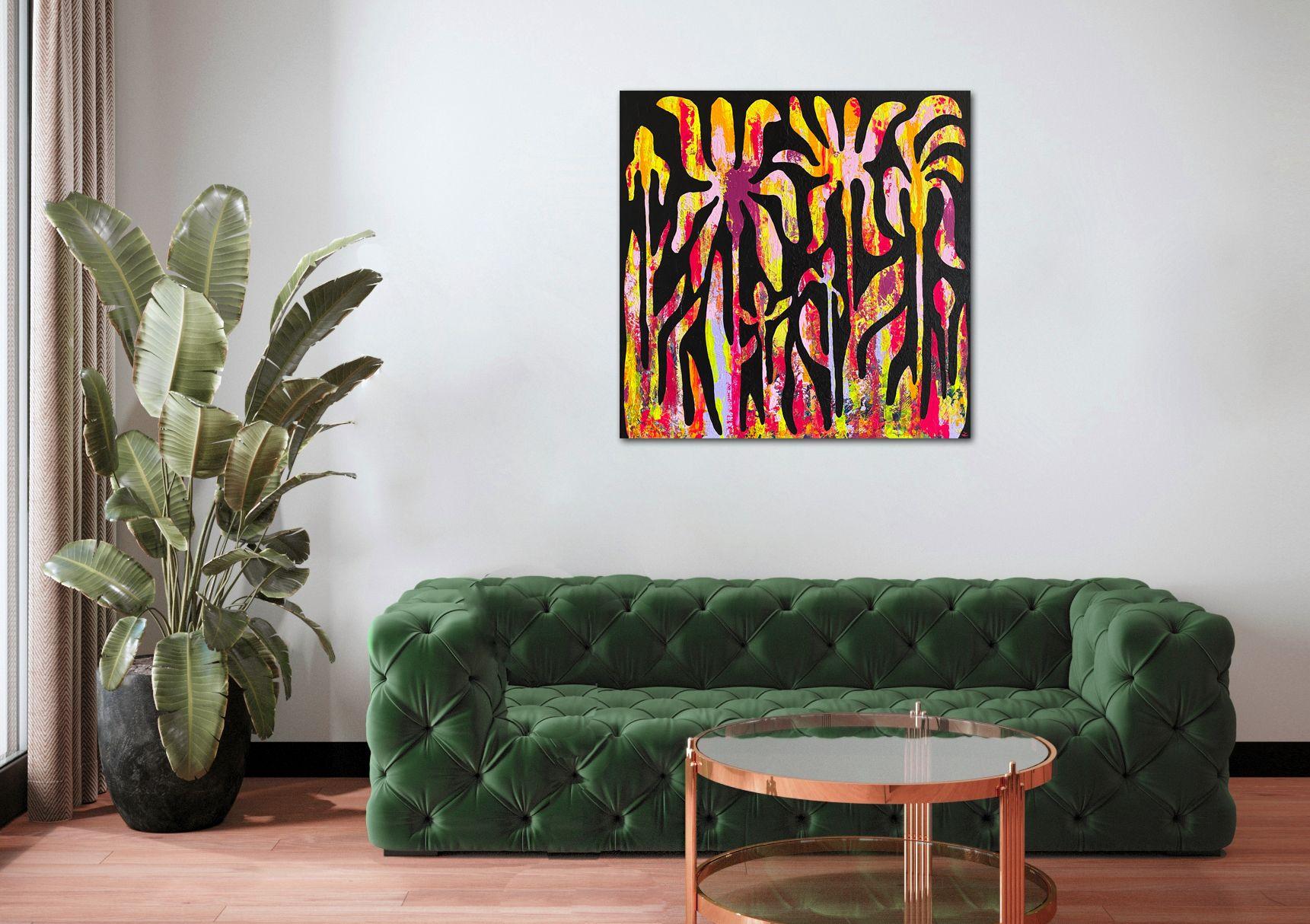 Flaming Tropical Flowers, Painting, Acrylic on Canvas For Sale 3