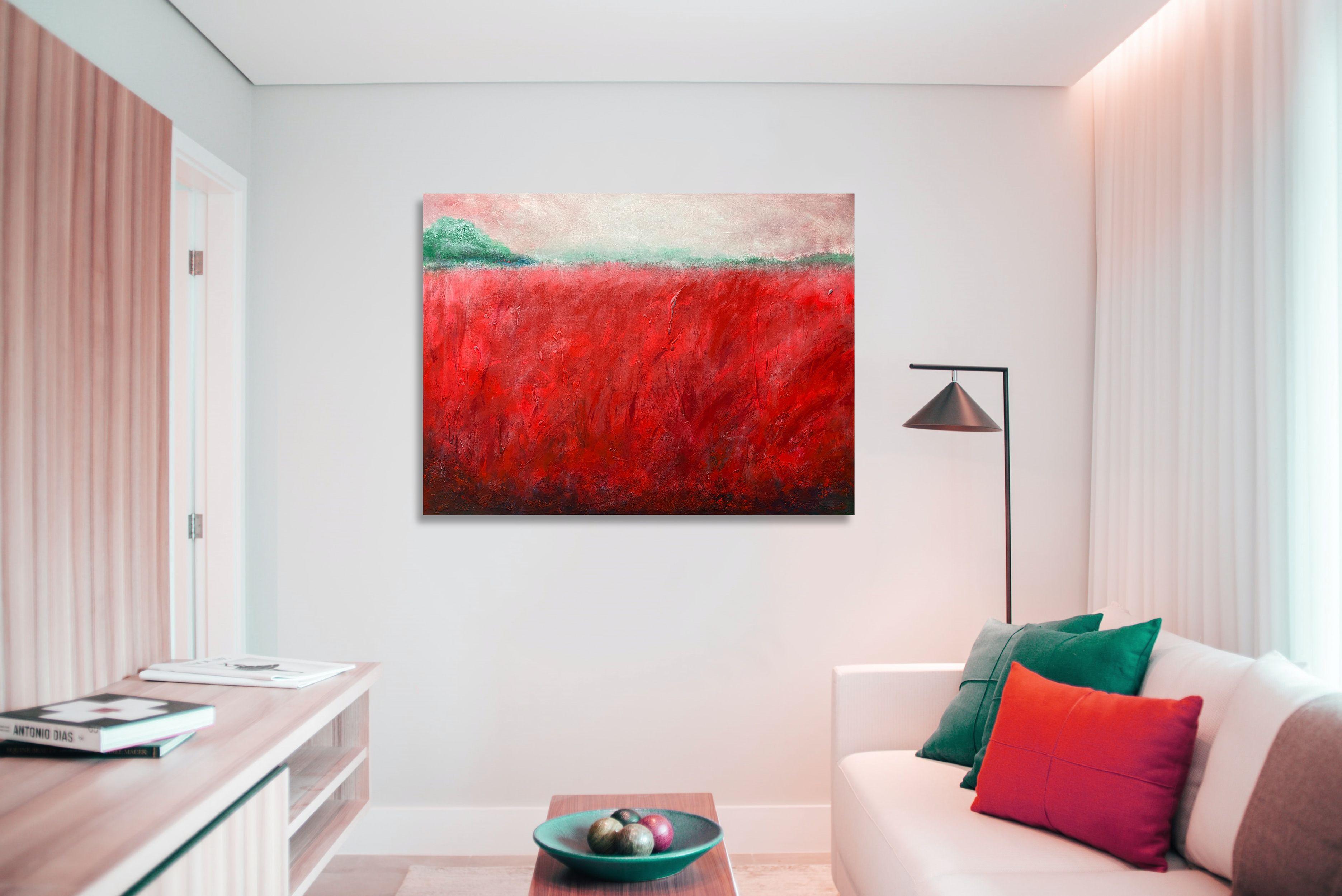 Peinture - « Red Field », acrylique sur toile - Impressionnisme Painting par Zaira Dzhaubaeva