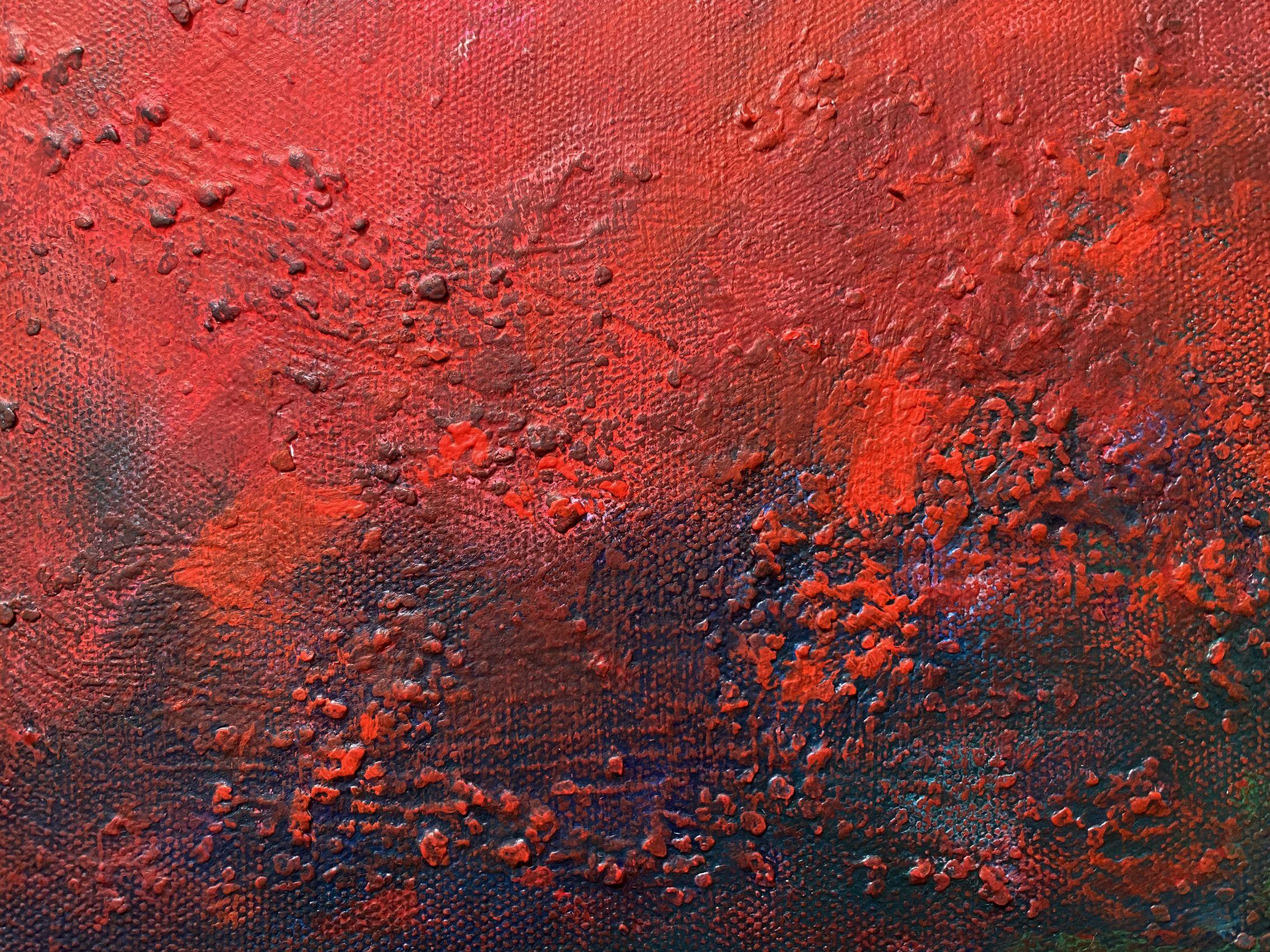 Magnifique paysage rouge et vert.  Peinture acrylique originale sur toile tendue de 40 x 30 x 1,5