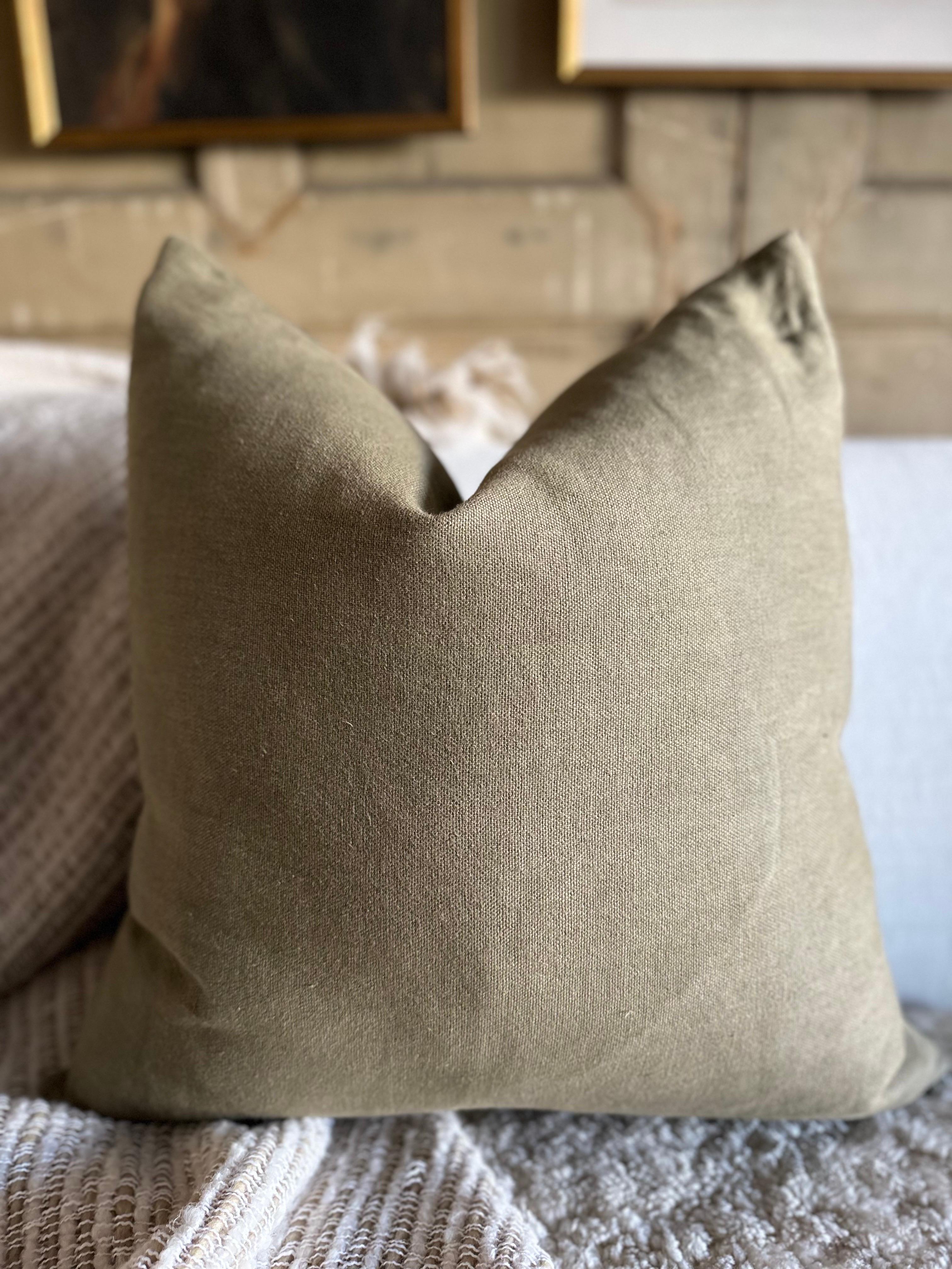 ZAK + FOX Linen Pillow with Down Insert In Olive Green For Sale 2