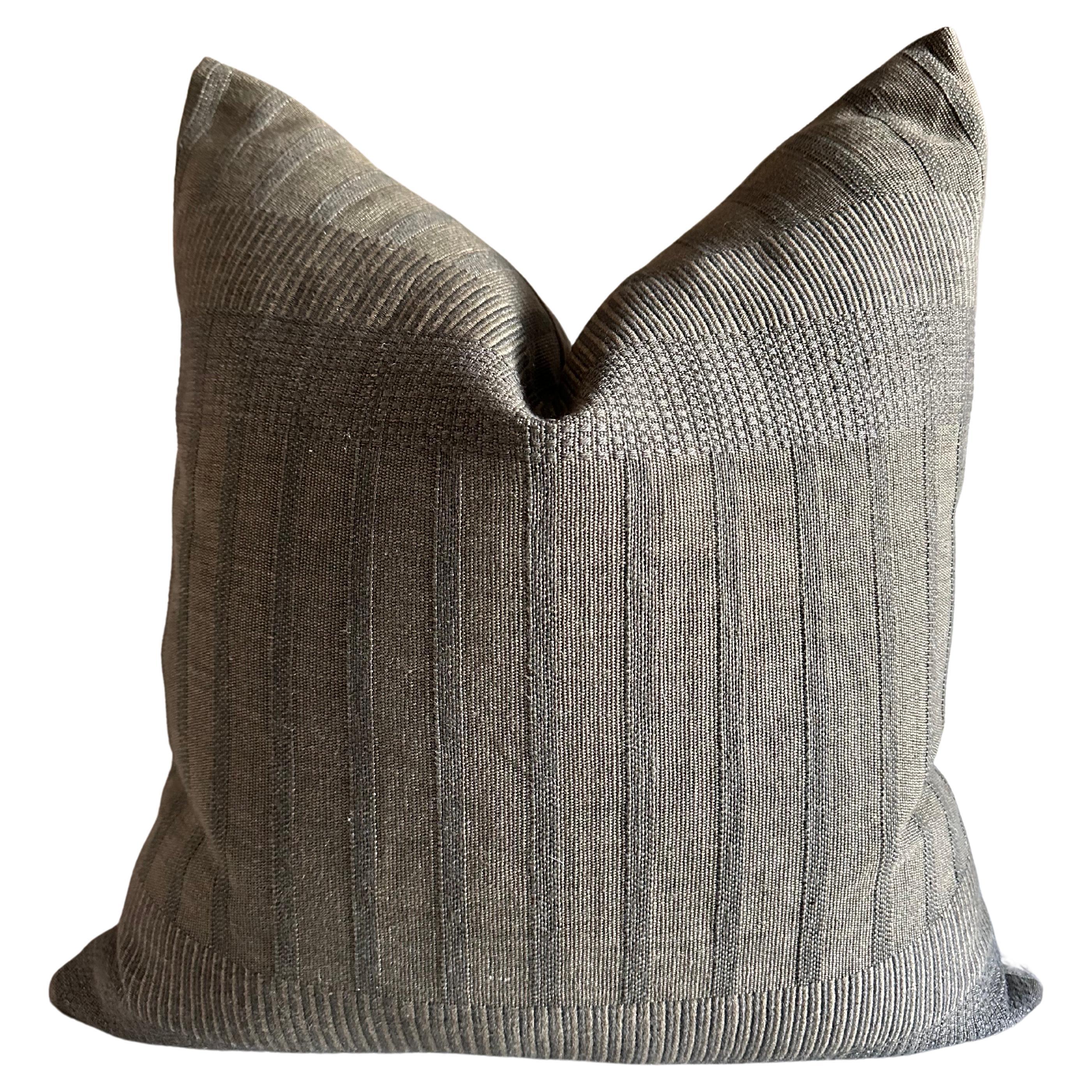 ZAK + FOX Linen Pillow with Down Insert In Olive Green For Sale