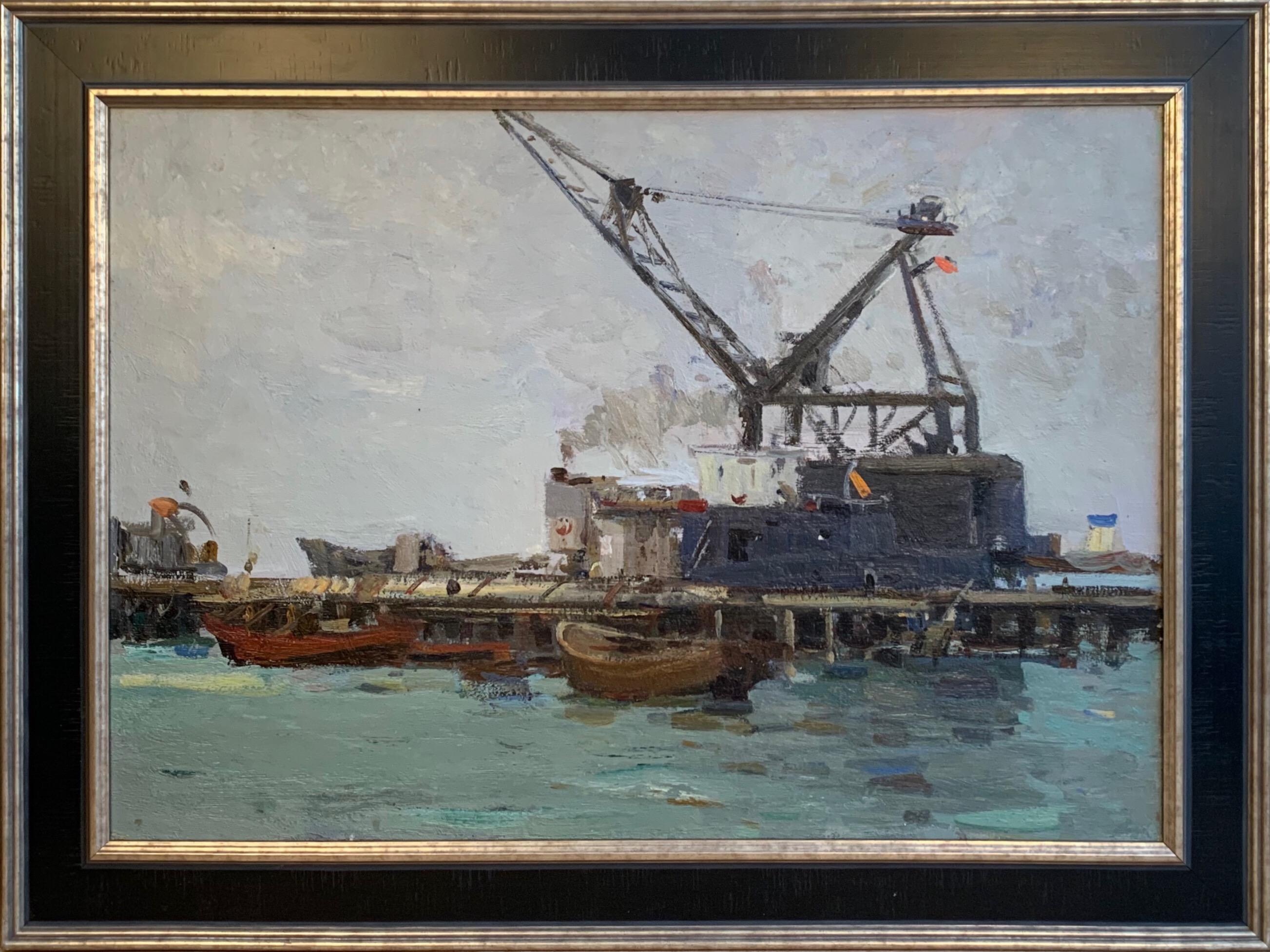 Nautical Sea Landscape Vintage Painting Oil Framed Ships Art by Zakharov F. For Sale 6