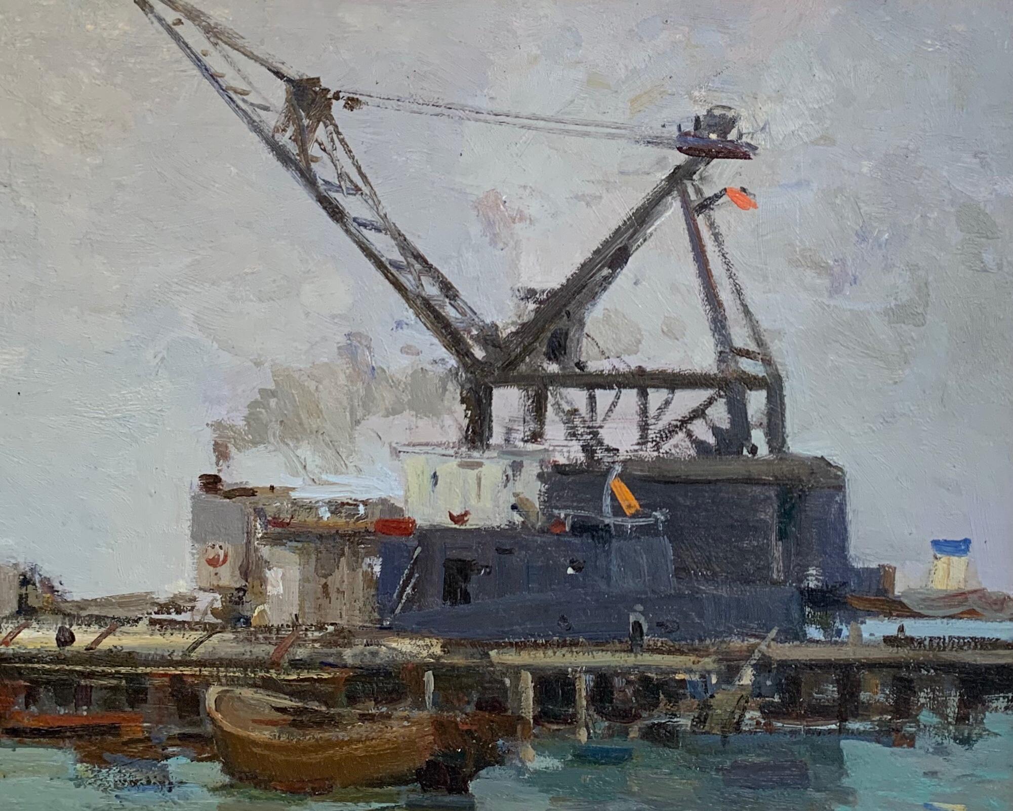 Nautical Sea Landscape Vintage Painting Oil Framed Ships Art by Zakharov F. For Sale 1