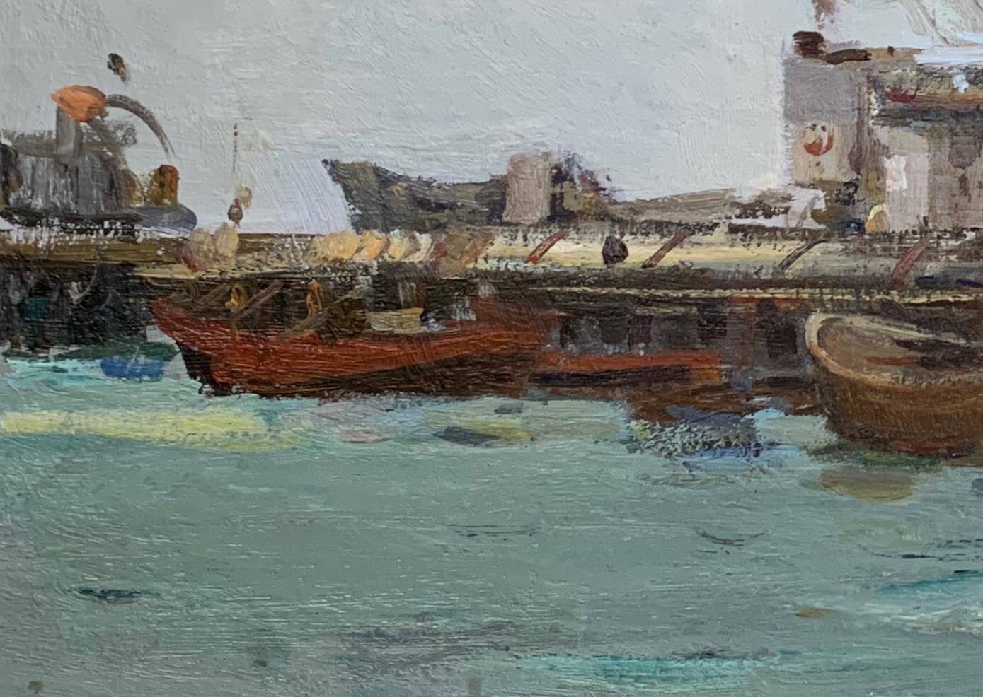 Nautical Sea Landscape Vintage Painting Oil Framed Ships Art by Zakharov F. For Sale 2