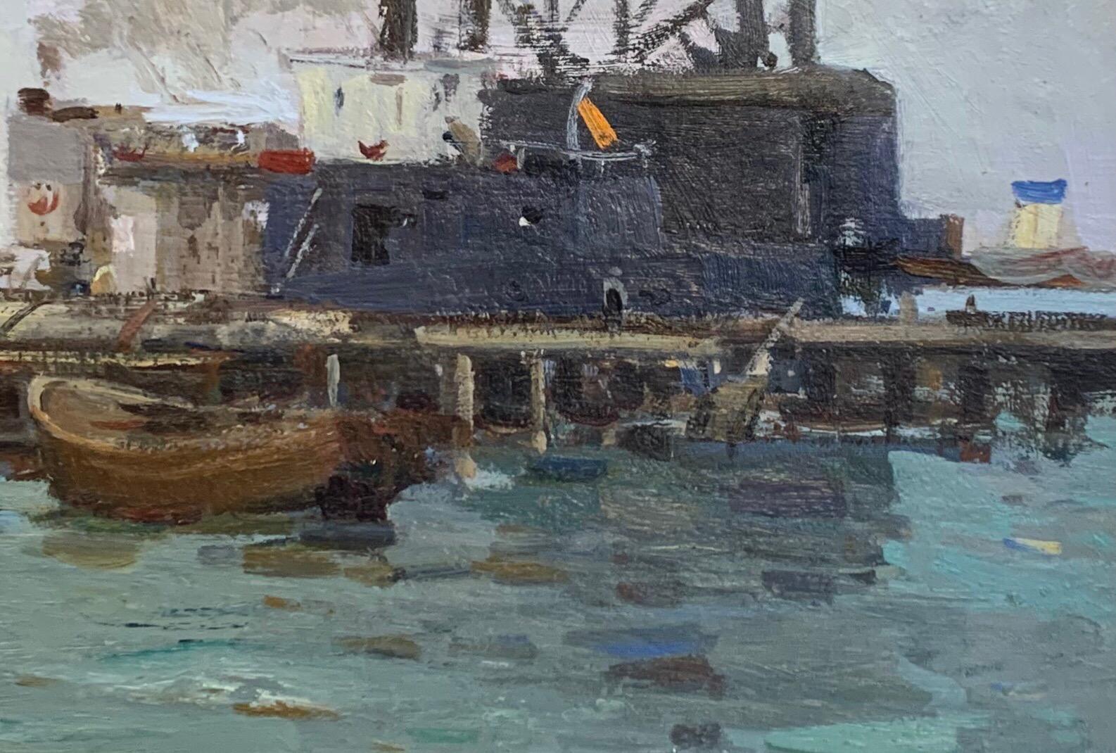 Nautical Sea Landscape Vintage Painting Oil Framed Ships Art by Zakharov F. For Sale 3