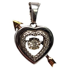 Vintage Zales Unstoppable Love Sterling 14K Plated Diamond Heart w/Arrow Pendant #16612
