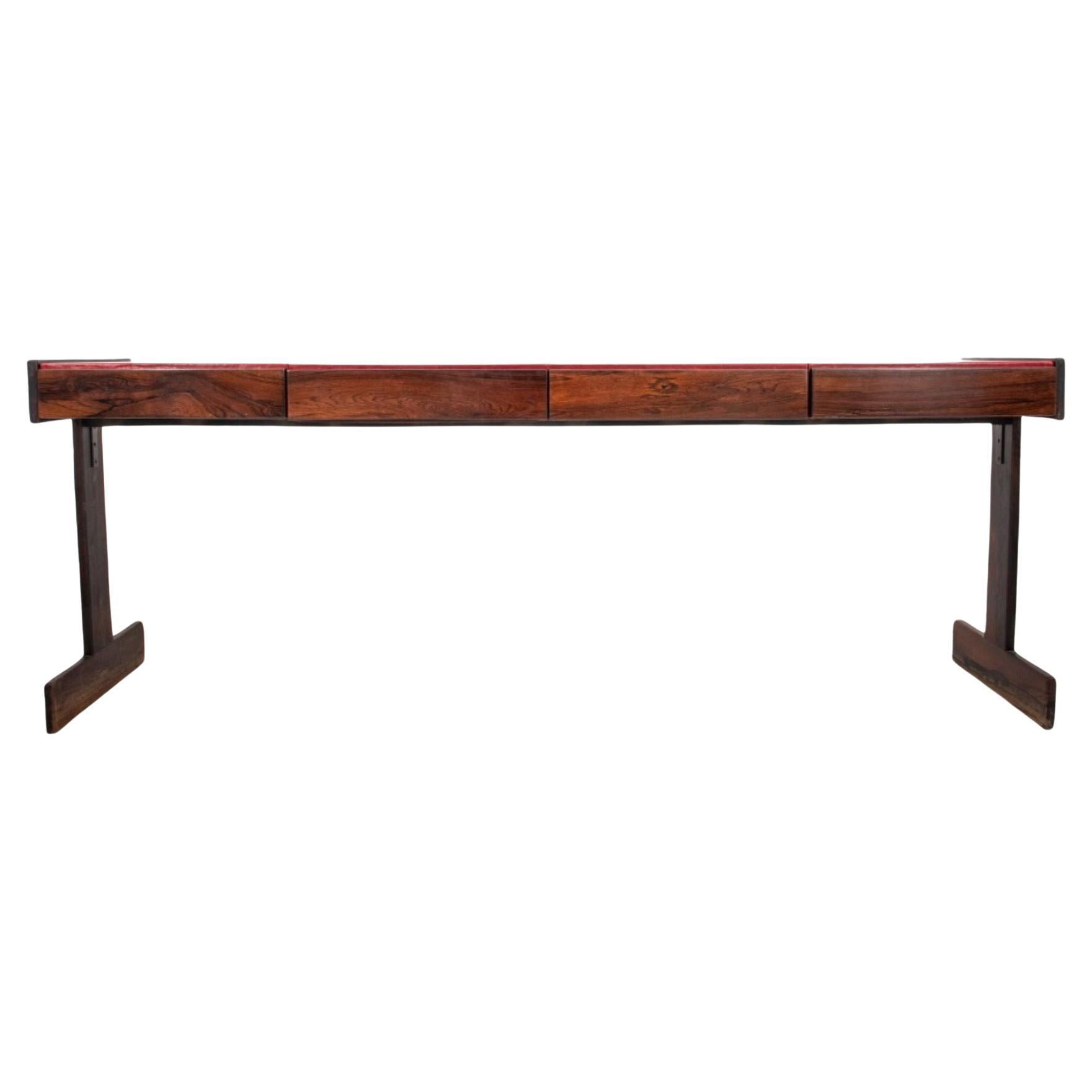 Zalszupin Attr. Modern Leather & Rosewood Console For Sale