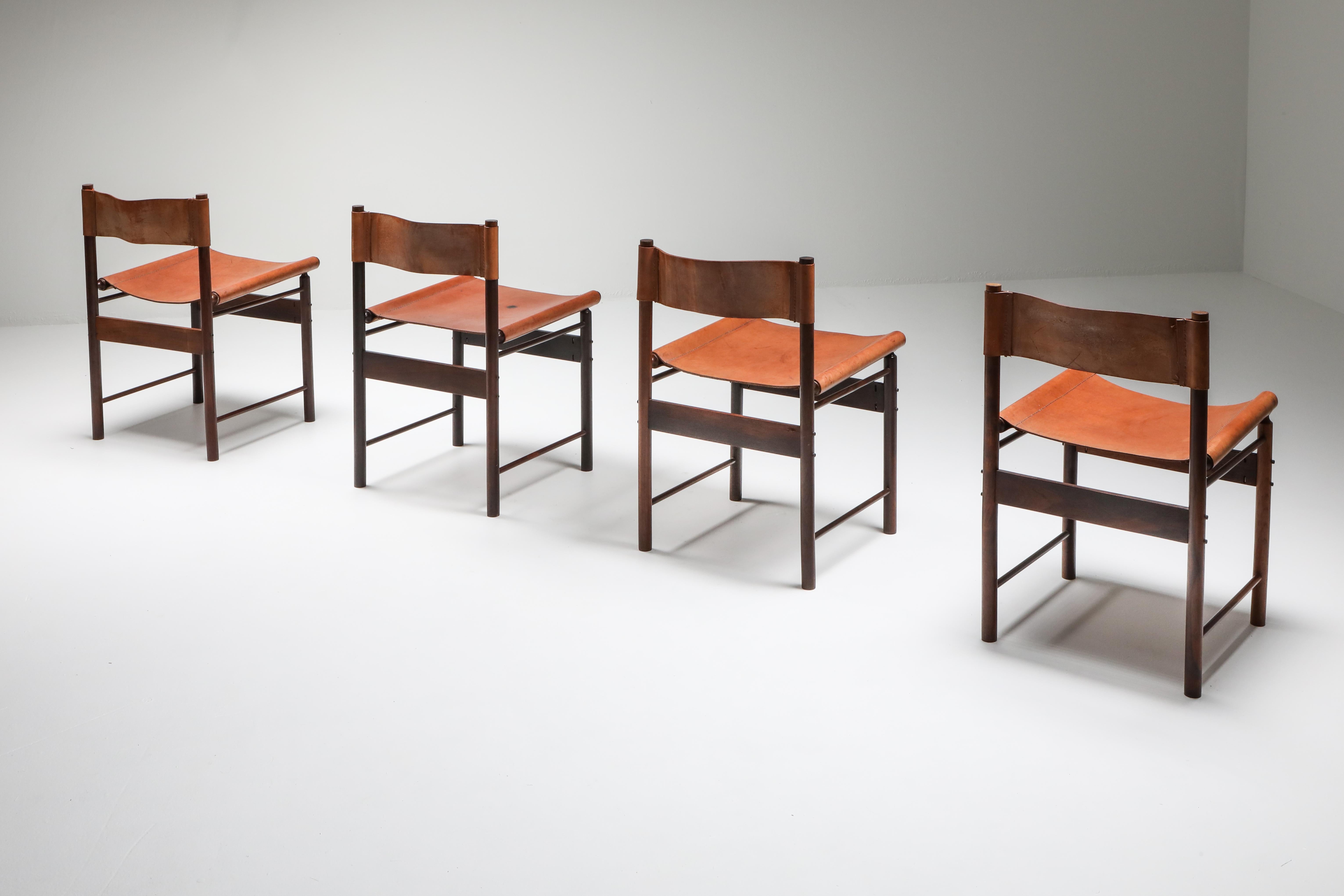 Mid-Century Modern Zalszupin Jacaranda Dining Chairs with Cognac Saddle Leather Seating