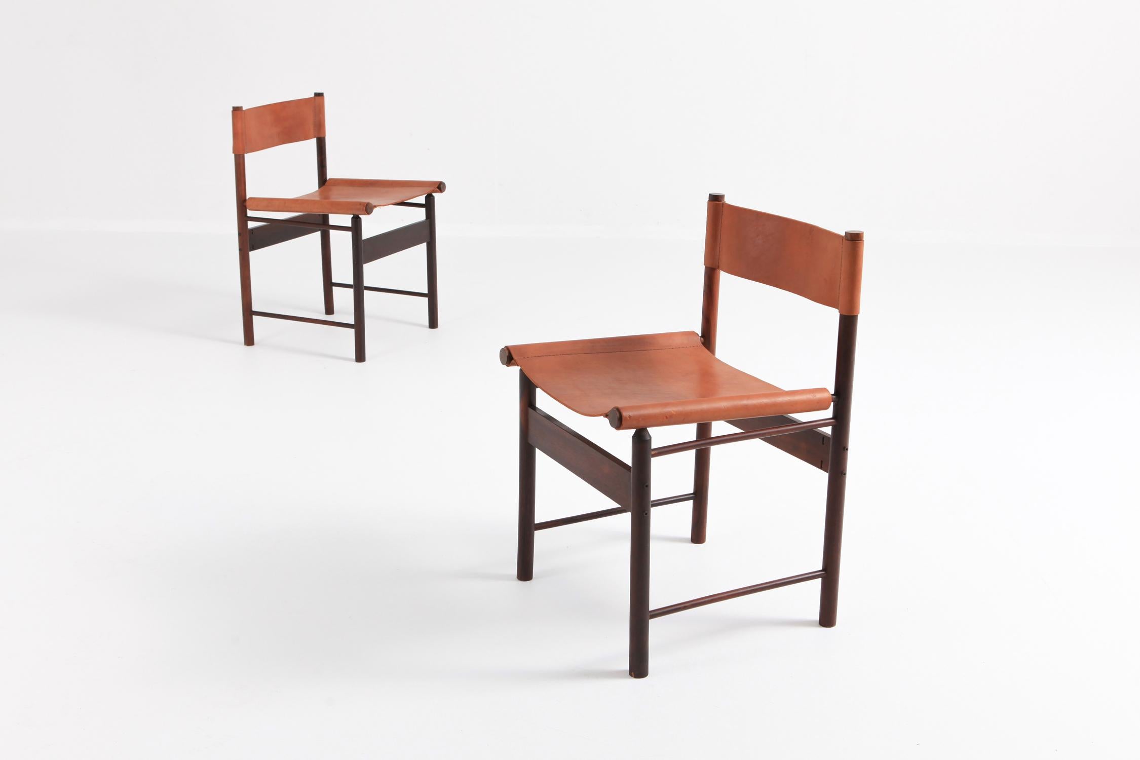 Zalszupin Jacaranda Dining Chairs with Cognac Saddle Leather Seating In Good Condition In Antwerp, BE