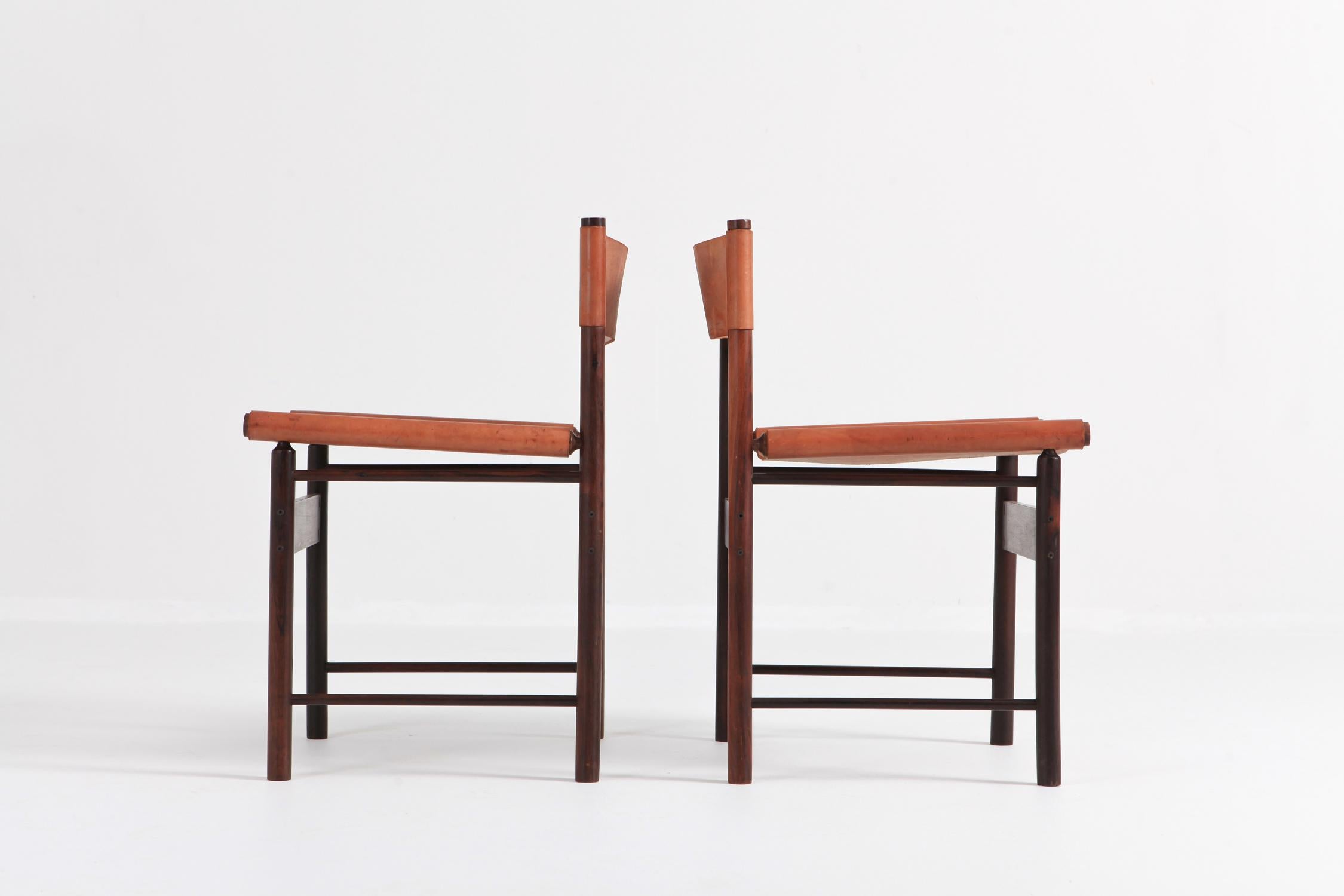 Mid-20th Century Zalszupin Jacaranda Dining Chairs with Cognac Saddle Leather Seating
