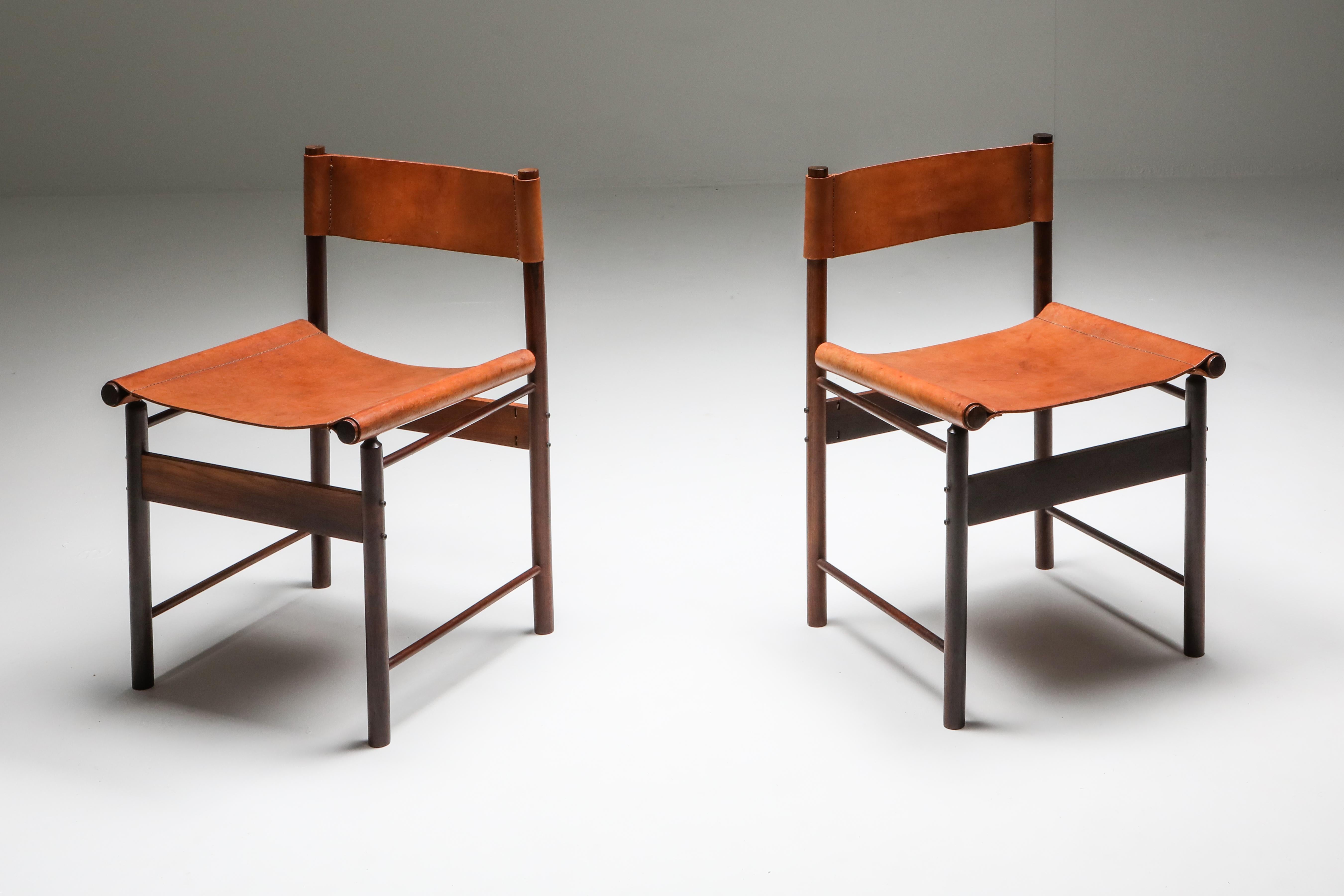 Mid-20th Century Zalszupin Jacaranda Dining Chairs with Cognac Saddle Leather Seating