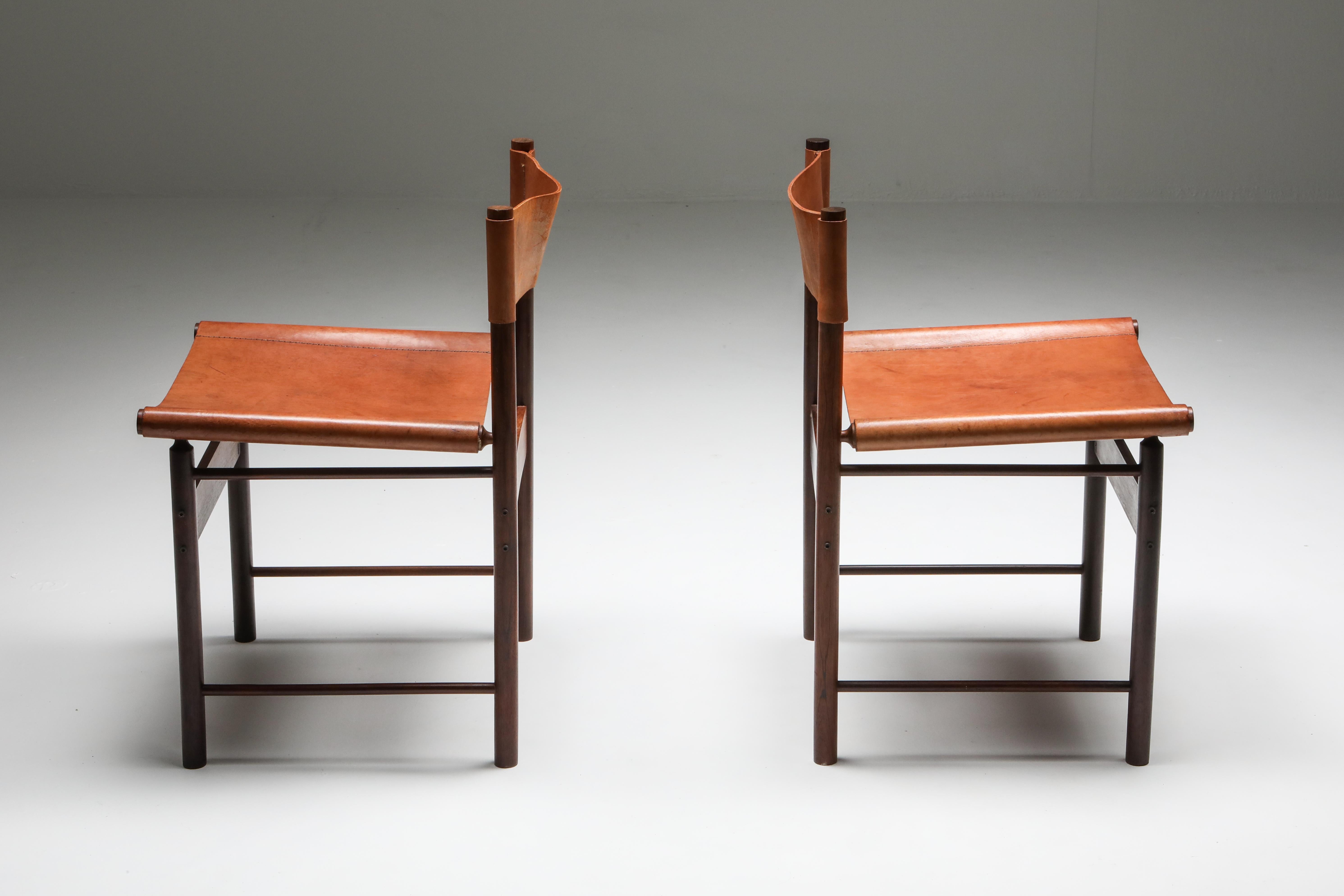 Zalszupin Jacaranda Dining Chairs with Cognac Saddle Leather Seating 1