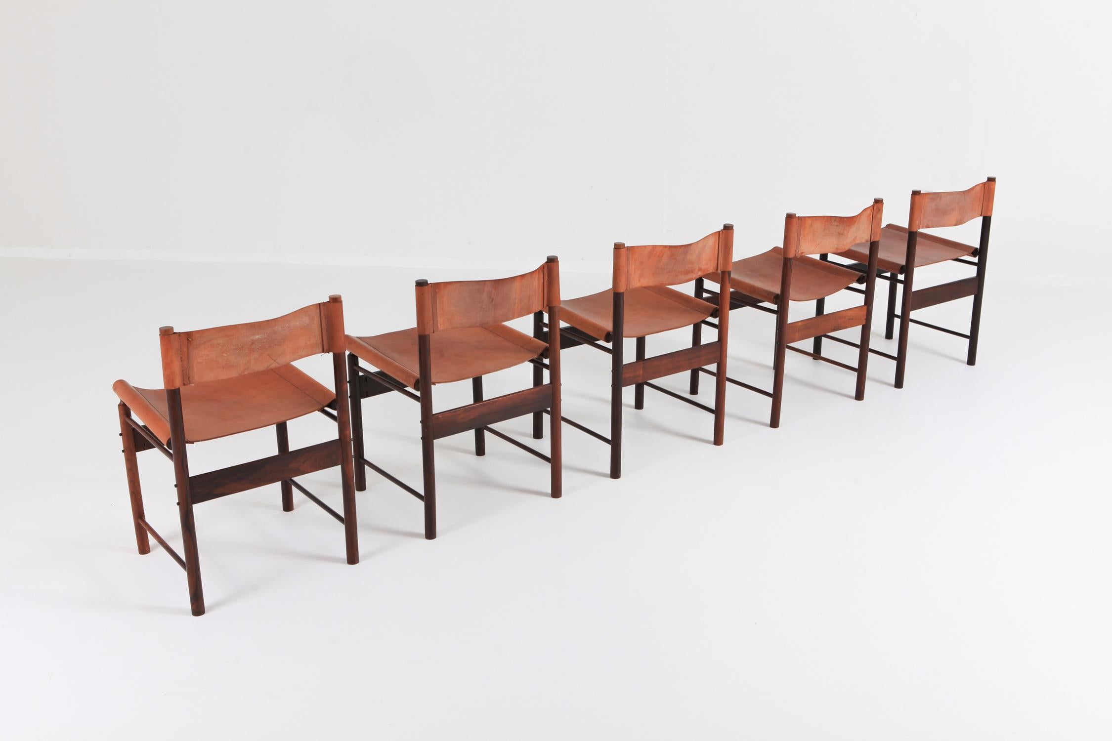 Zalszupin Jacaranda Dining Chairs with Cognac Saddle Leather Seating 2