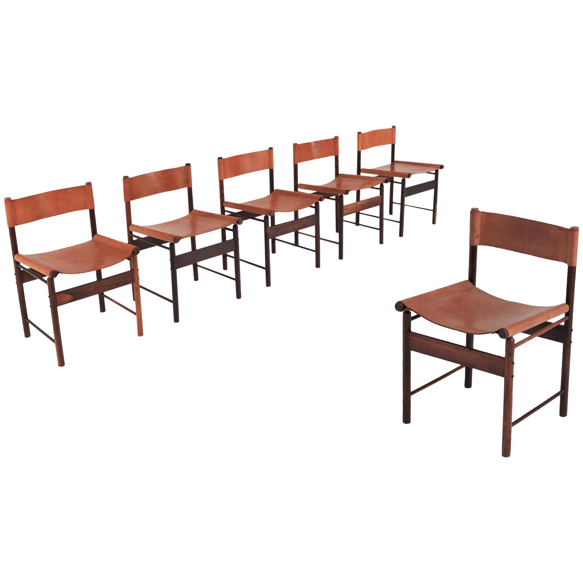 Zalszupin Jacaranda Dining Chairs with Cognac Saddle Leather Seating