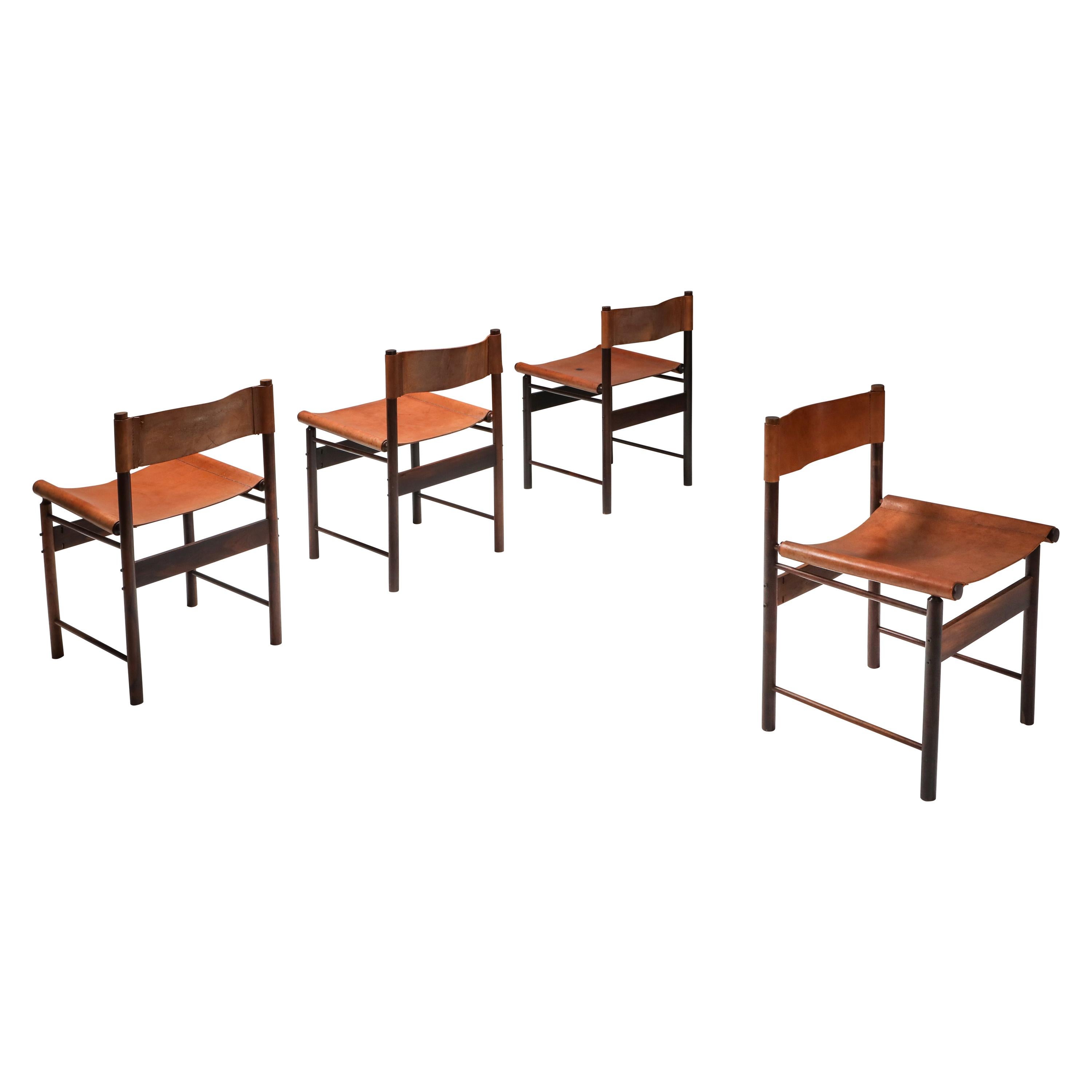 Zalszupin Jacaranda Dining Chairs with Cognac Saddle Leather Seating