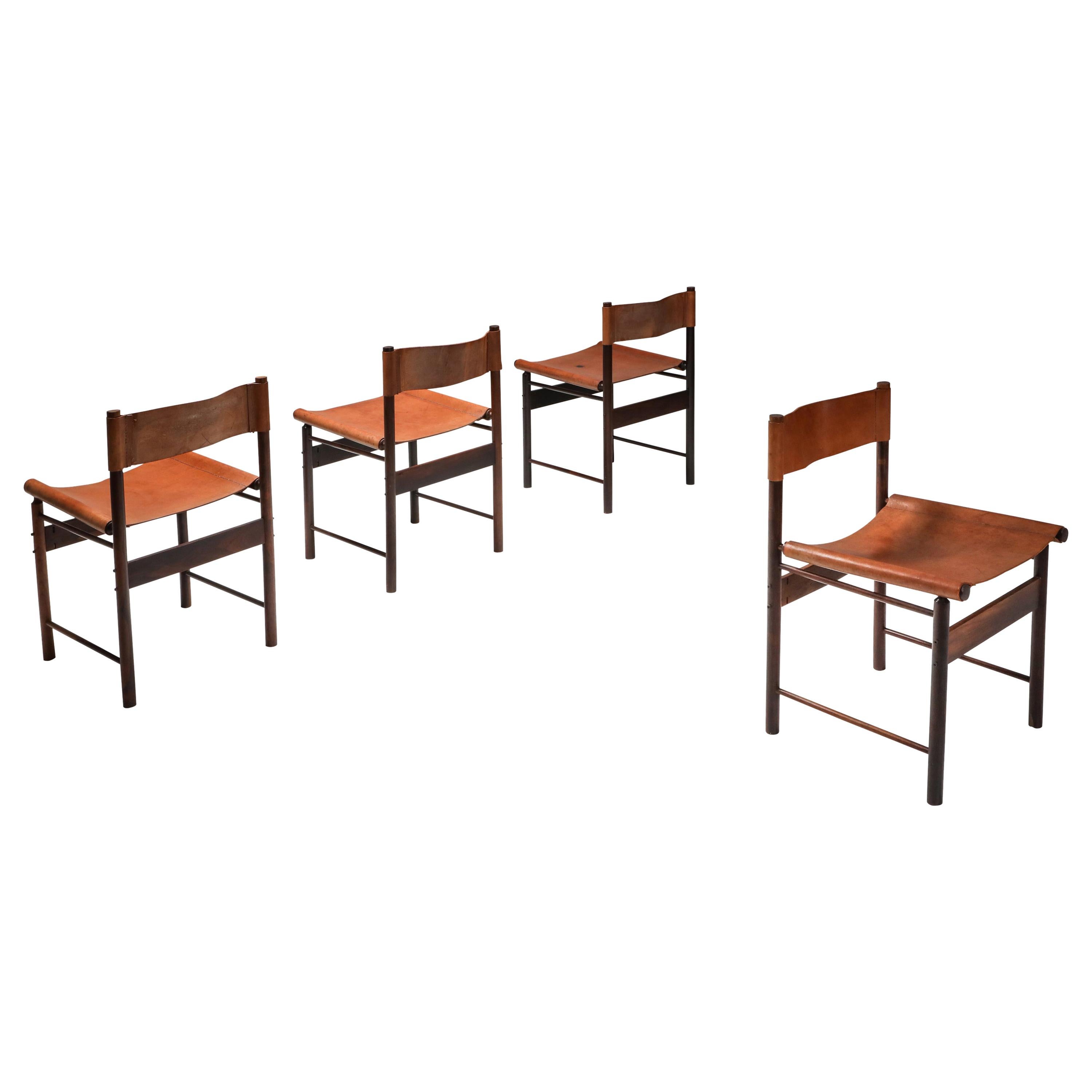 Zalszupin Jacaranda Dining Chairs with Cognac Saddle Leather Seating