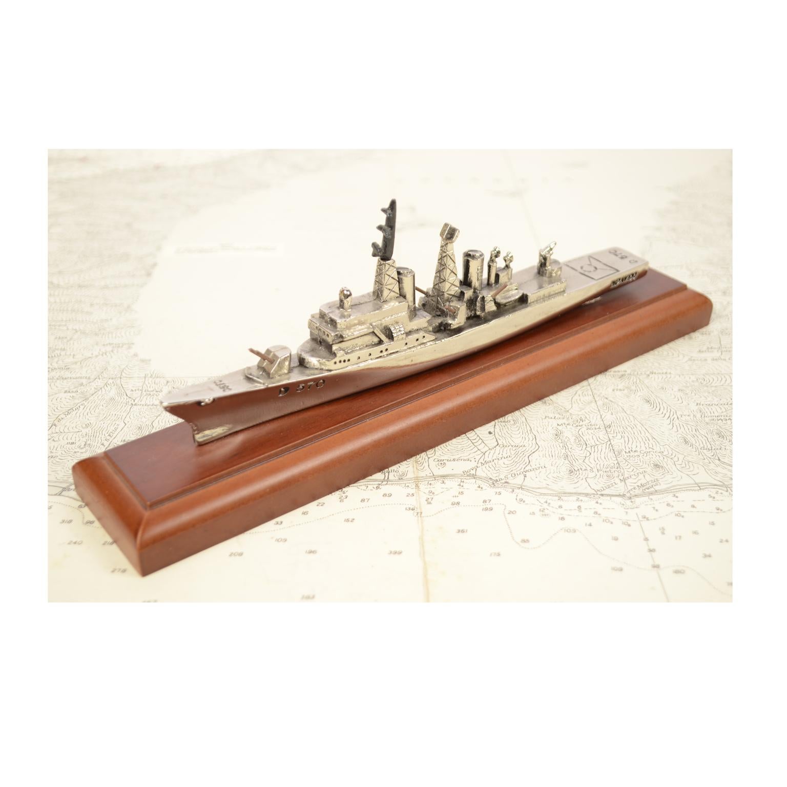 Italian Zama Model of the Ship Impavido Mounted on a Wooden Board