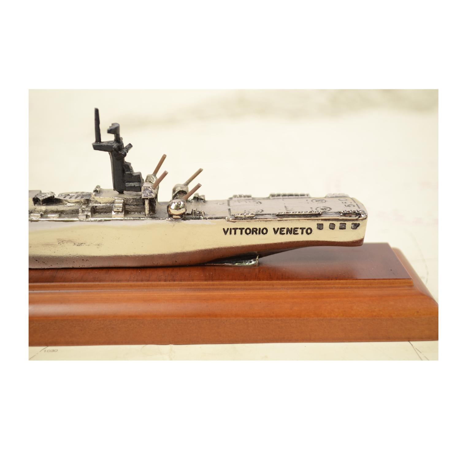 Italian Zama Model of the Ship Vittorio Veneto Mounted on a Wooden Base