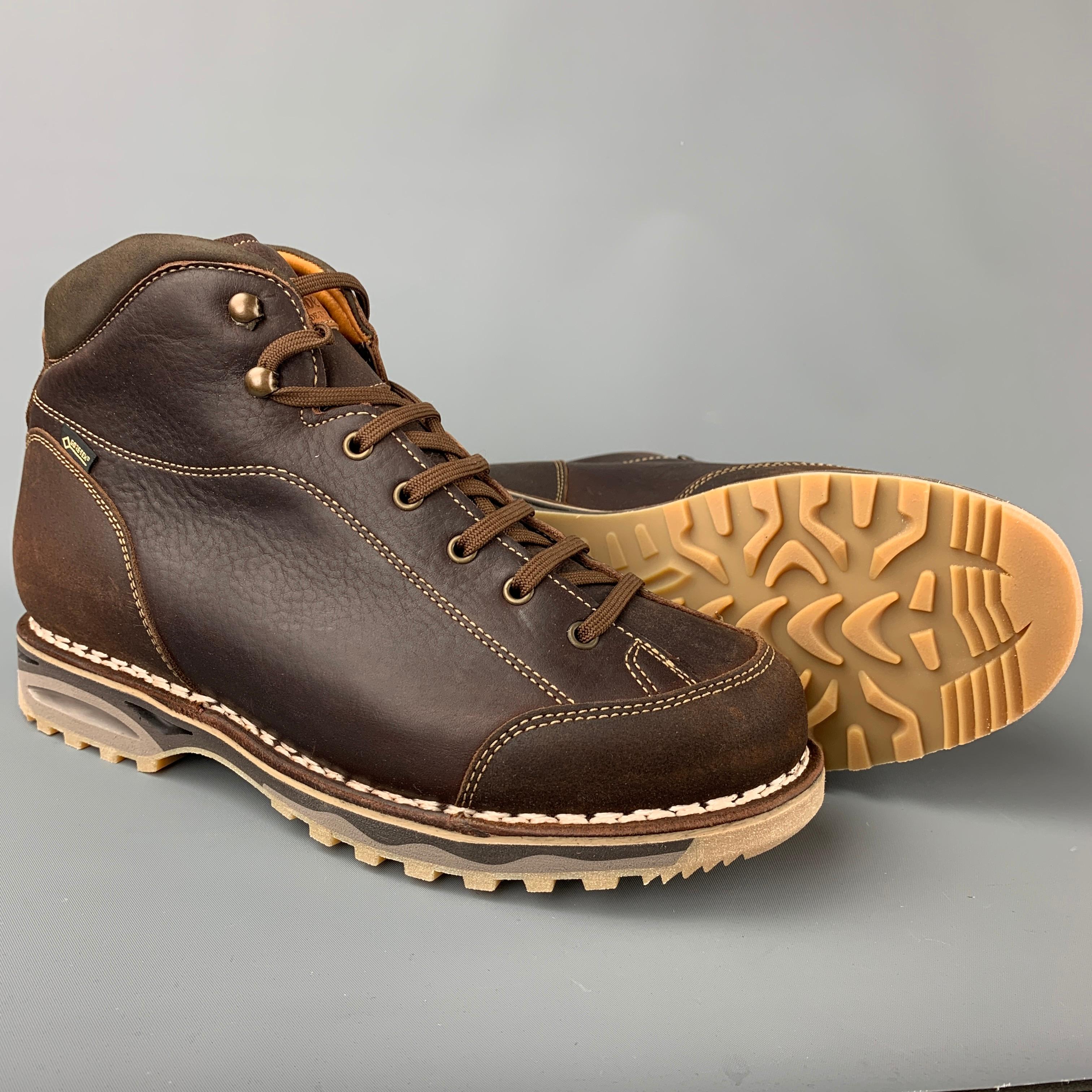 ZAMBERLAN Größe 9 Braune Schnürstiefel aus Leder mit Kontrastnähten (Schwarz)