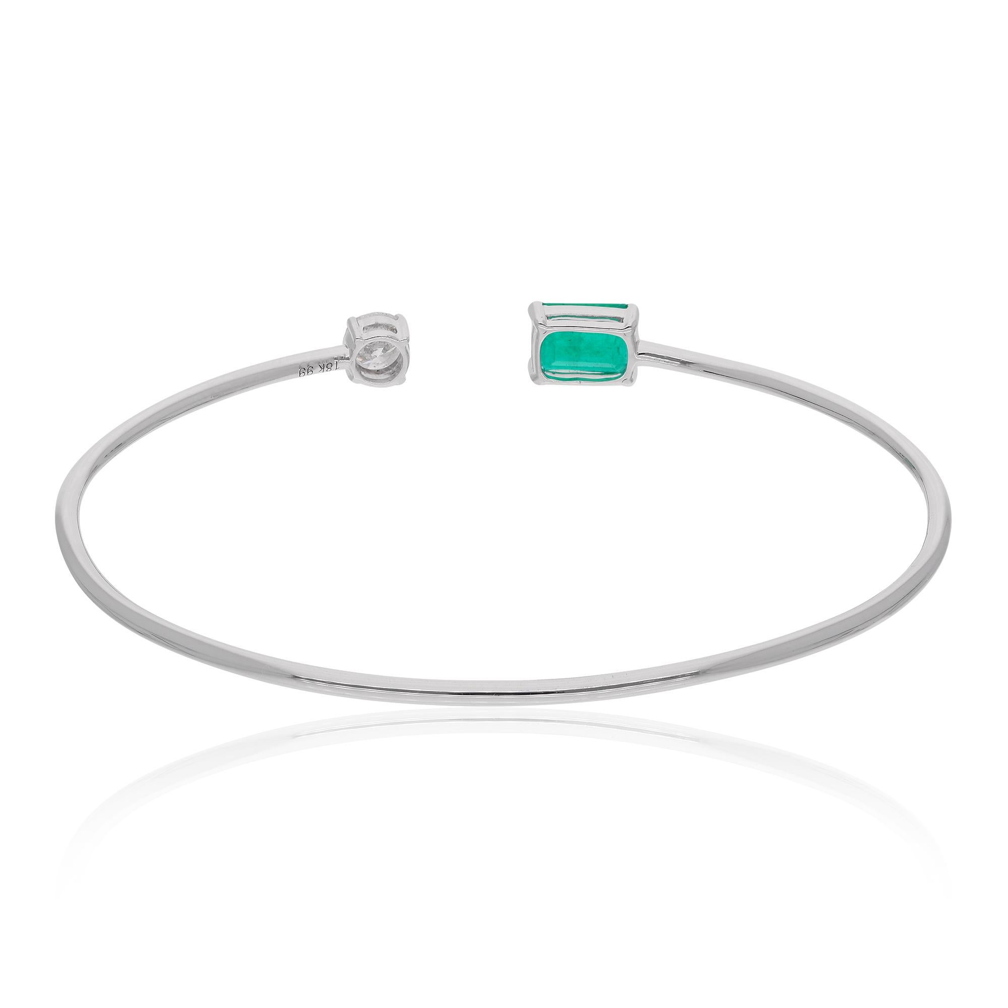 Modern Zambia Emerald Gemstone Cuff Bangle Bracelet Diamond 14 Karat White Gold Jewelry For Sale