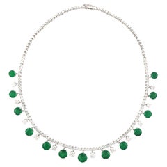 Zambian-20.68 ct Emerald & Diamond Choker Necklace Made In 18k White Gold