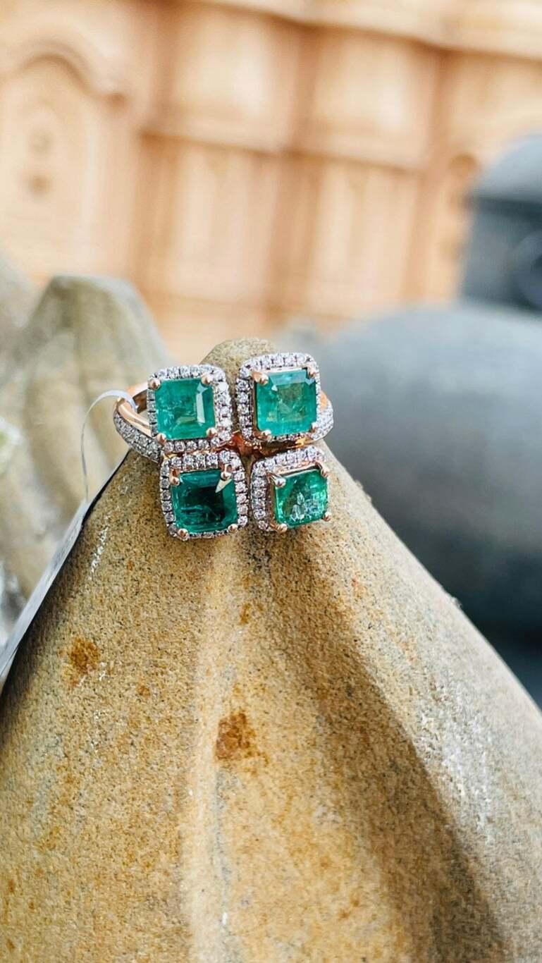 Im Angebot: Zambian AAA Smaragd-Diamant-Hochzeitsring aus 14k massivem Roségold mit Smaragd für Weihnachten () 2