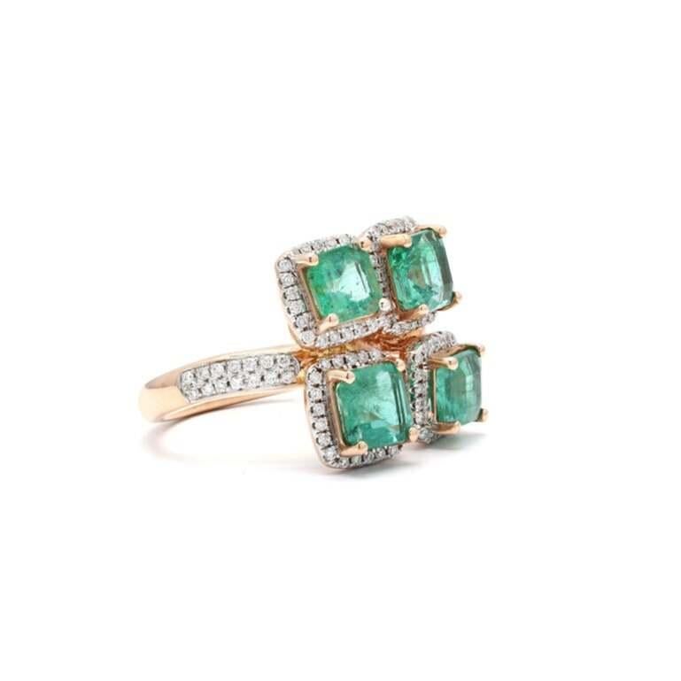 Im Angebot: Zambian AAA Smaragd-Diamant-Hochzeitsring aus 14k massivem Roségold mit Smaragd für Weihnachten () 5