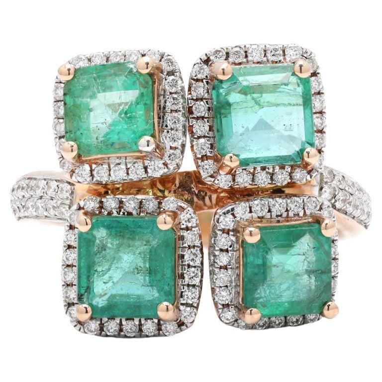 Im Angebot: Zambian AAA Smaragd-Diamant-Hochzeitsring aus 14k massivem Roségold mit Smaragd für Weihnachten () 6