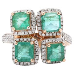 Anello nuziale con diamante smeraldo AAA dello Zambia per Natale in oro rosa massiccio 14k