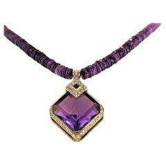 Zambian Amethyst (29.01cts), Diamond (1.52cts), 18K Yellow Gold Pendant