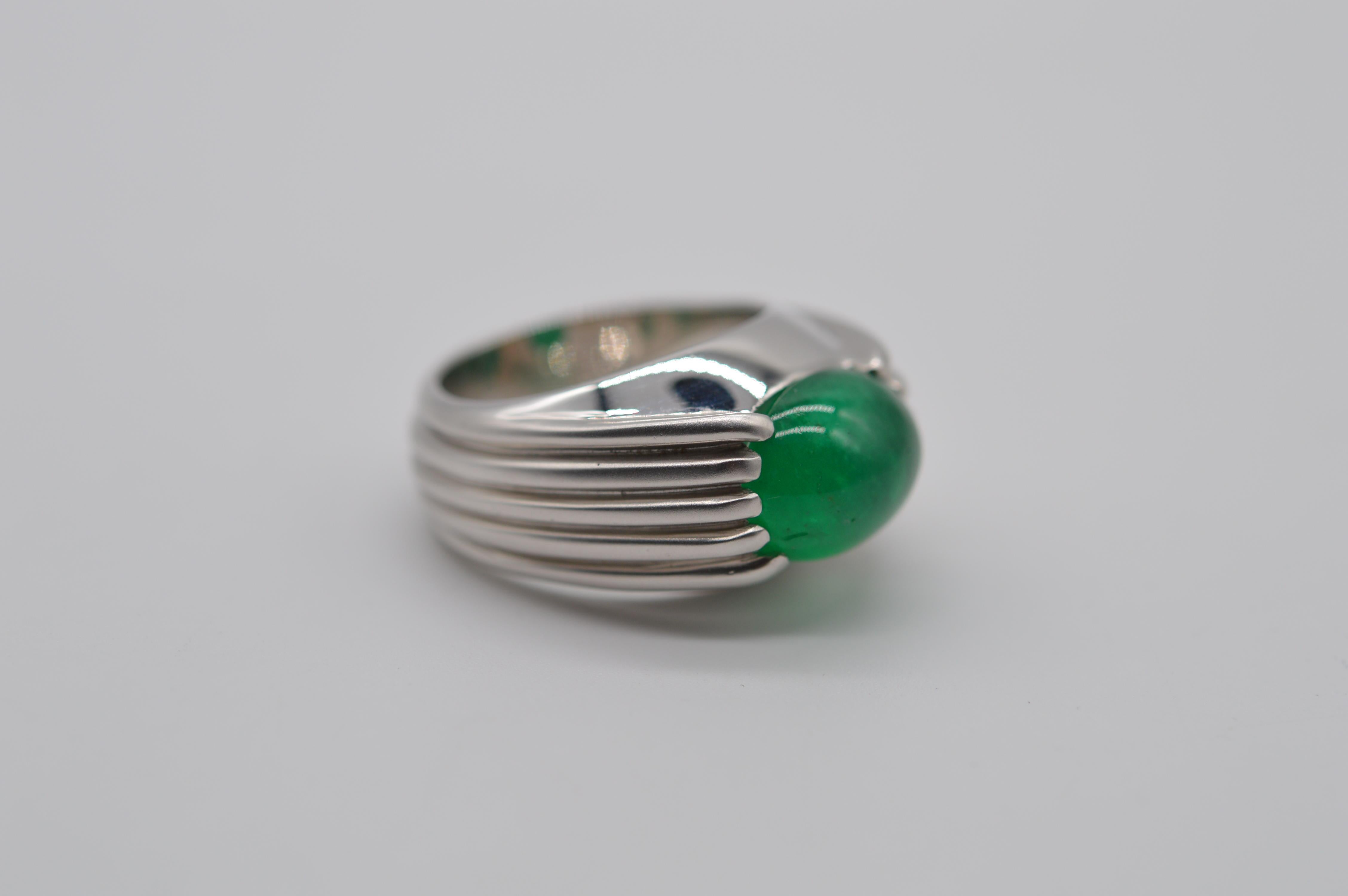 Modern Zambian Cabochon Emerald Ring 7.82 Carats Unworn For Sale