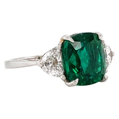 Zambian Cushion Emerald 5.45 Carat Half Moon Diamonds 1.06 Ct Platinum Cocktail