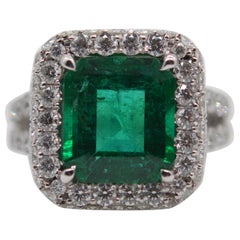 Zambian Em-Cut Emerald Ring 5.23 Carats Minor C.Dunaigre Certified Unworn