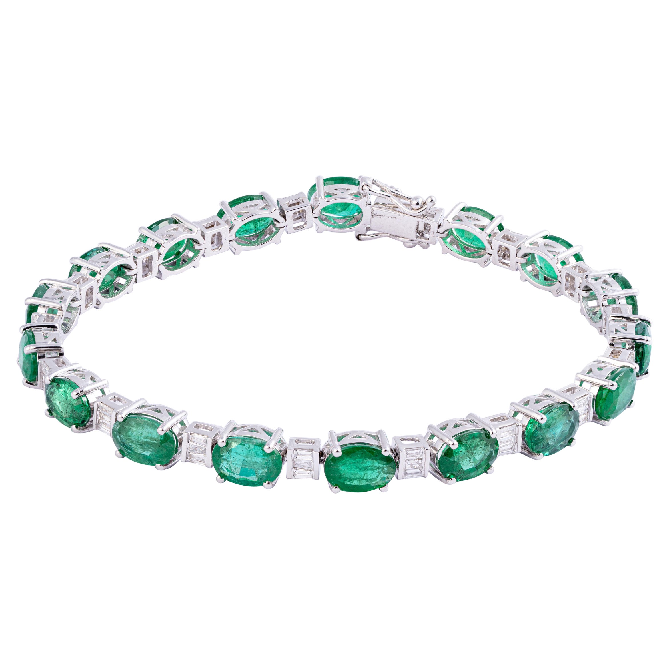 Esmeralda de Zambia 13,06cts Pulsera de Tenis con Diamantes 0,74cts y Oro de 14k