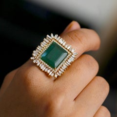 Zambian Emerald 14k Gold Natural Diamond Art Deco Fine Ring Jewelry