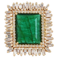 Zambian Emerald 14k Gold Natural Diamond Art Deco Fine Ring Jewelry