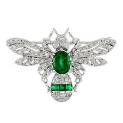 Zambian Emerald 2.10 Carat Diamond Bee Brooch