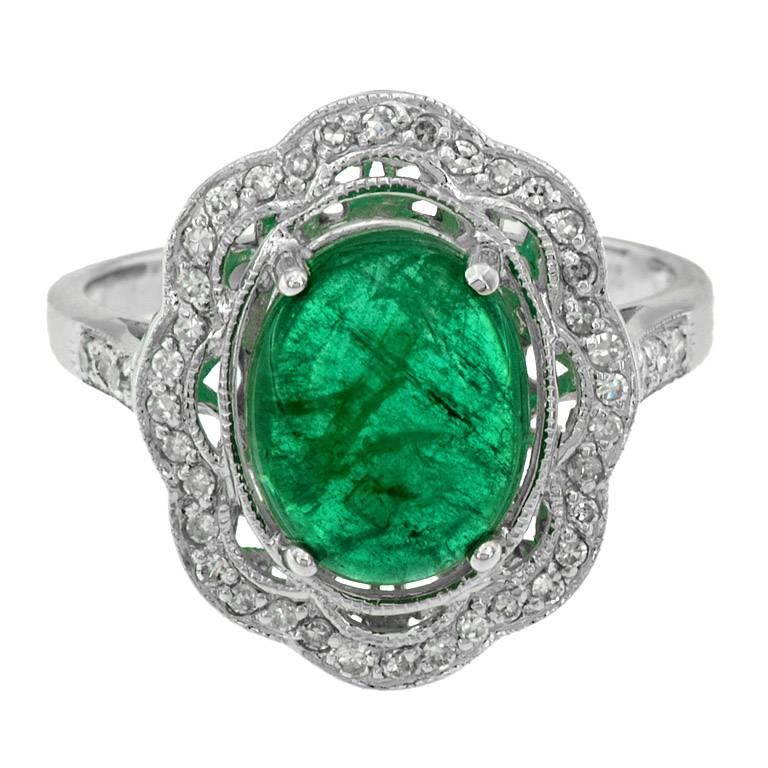 Zambian Emerald 2.75 Carat White Gold Diamond Cocktail Cluster Ring
