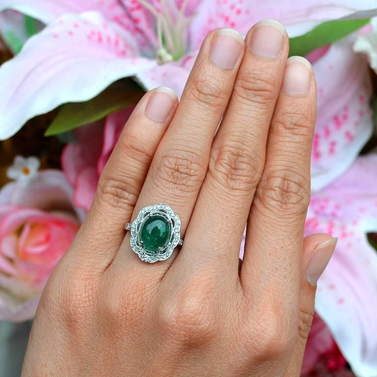 Zambian Emerald 2.75 Carat White Gold Diamond Cocktail Cluster Ring 2