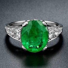 Zambian Emerald 3.08 Carat with Diamond Cocktail Ring
