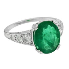 Zambian Emerald 3.08 Carat with Diamond Cocktail Ring