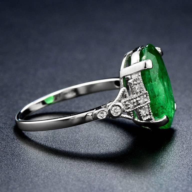 Oval Cut Zambian Emerald 3.83 Carat with Diamond Cocktail Ring