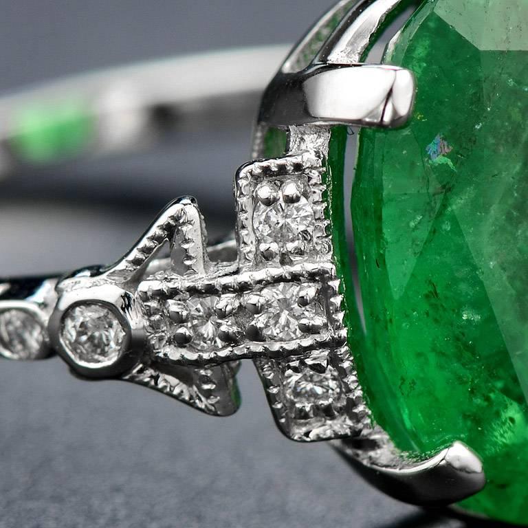 Women's Zambian Emerald 3.83 Carat with Diamond Cocktail Ring